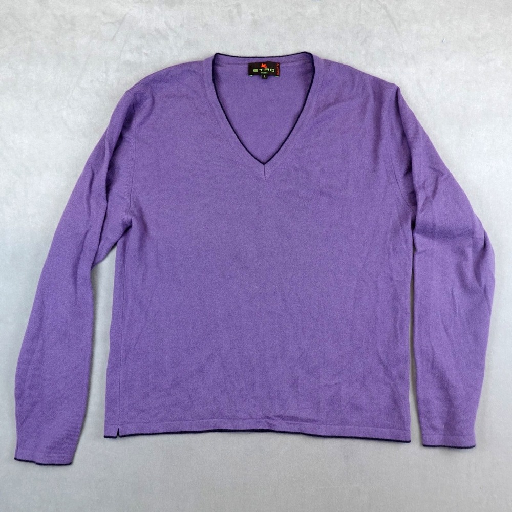 Etro Milano Sweater 100% Cashmere Mens Size Large Purple V Neck